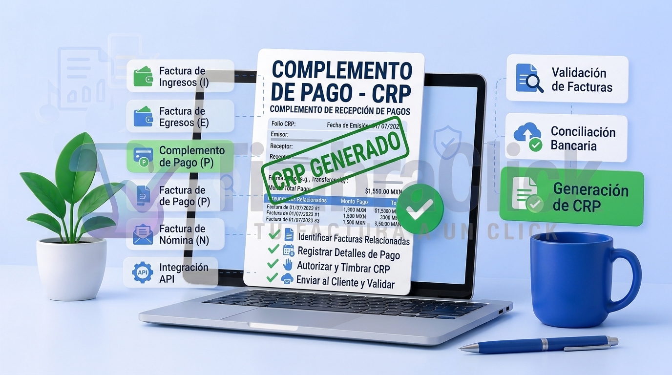 Interfaz moderna de facturación electrónica con complemento de pago