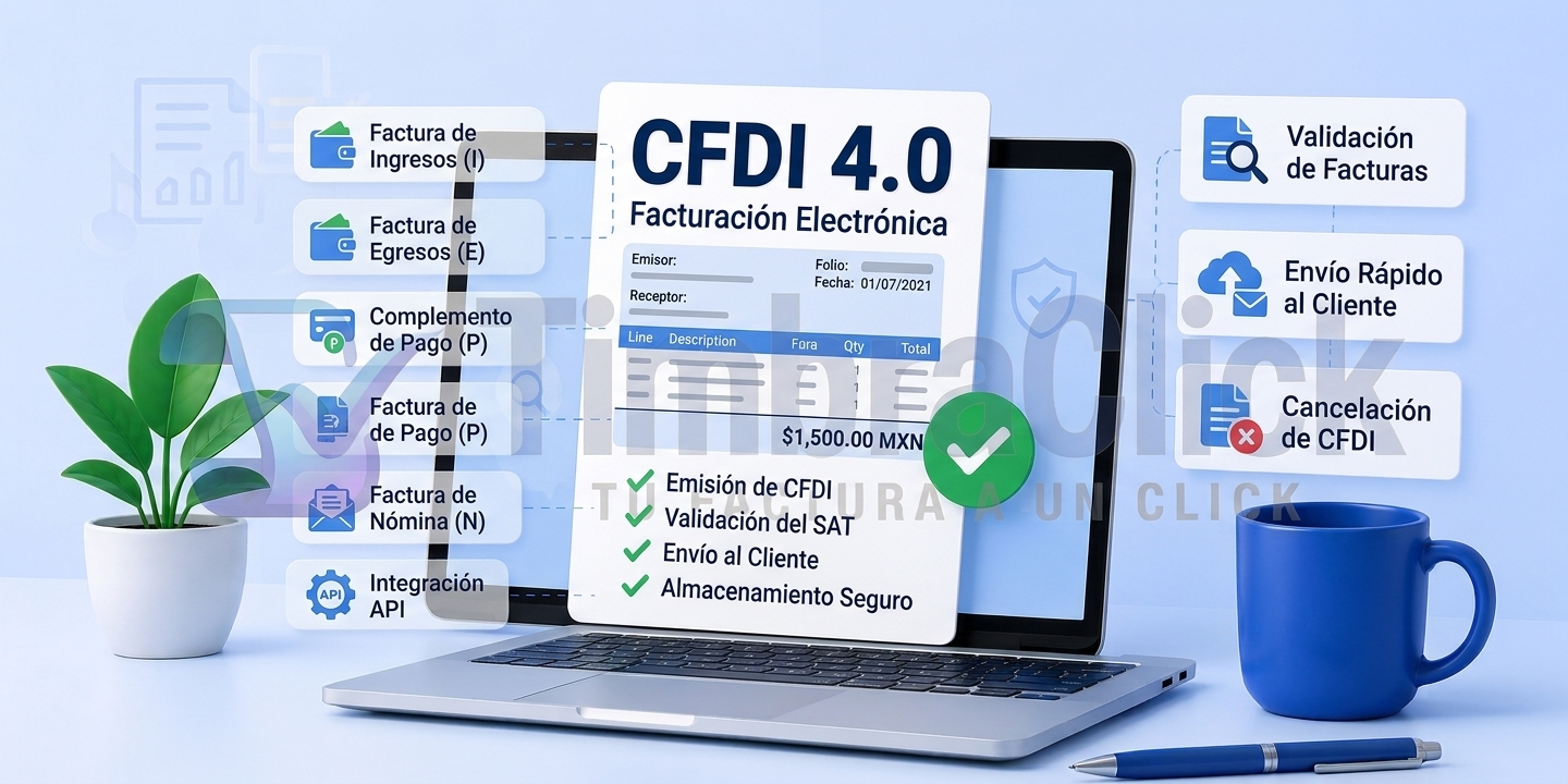 Interfaz moderna de facturación electrónica CFDI 4.0 para negocios en México